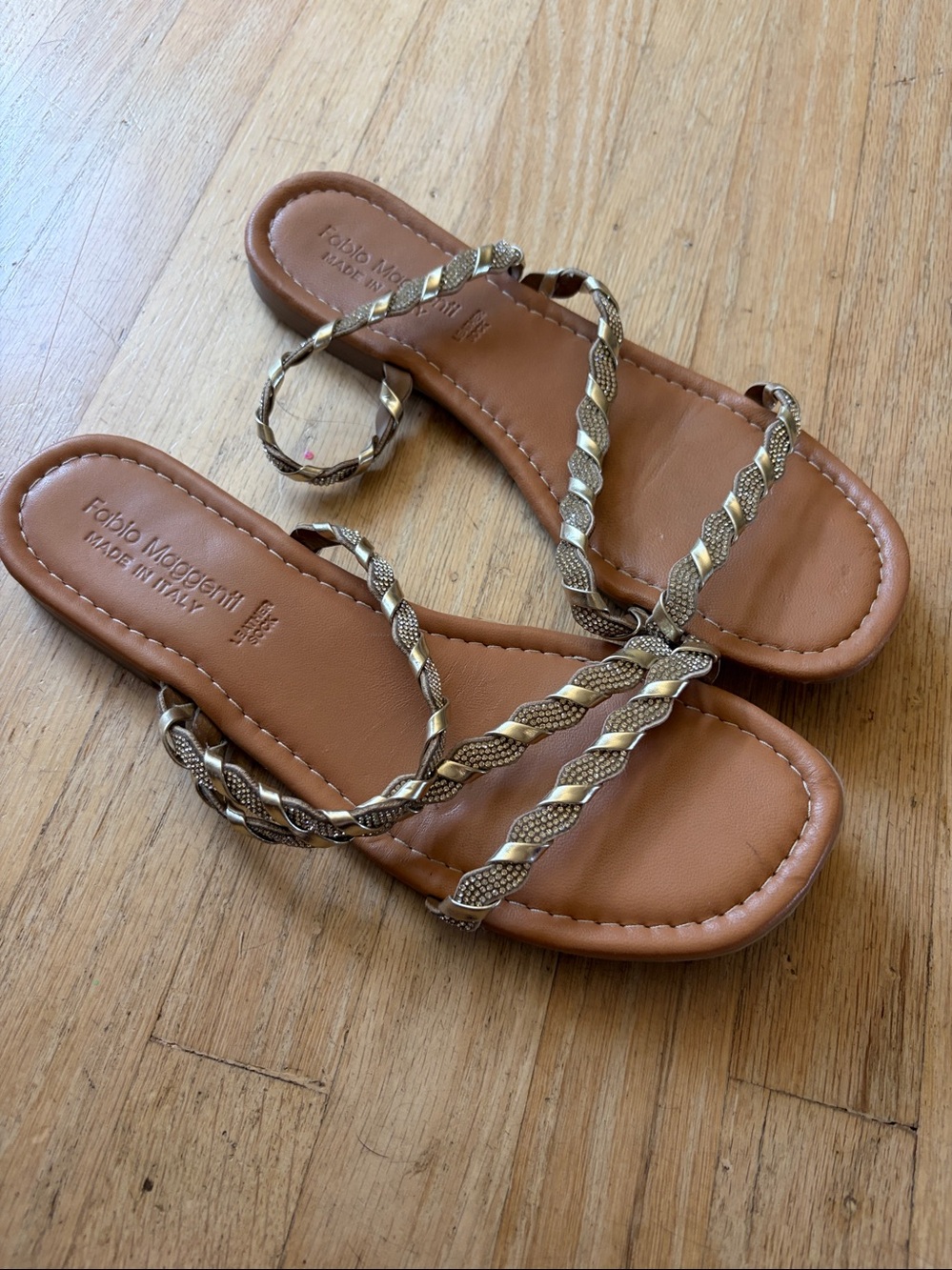 Fabio Maggenti Womens sandals metallic size 9 straps beach glam